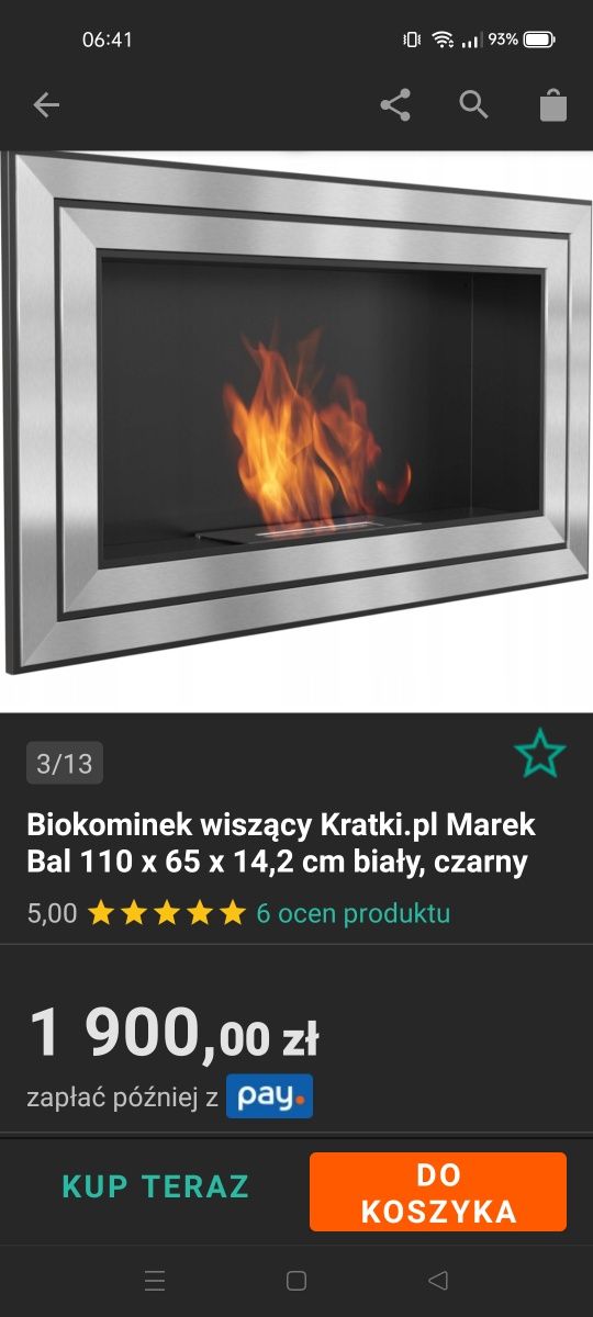 Biokominek wiszący, do zabudowy G/K