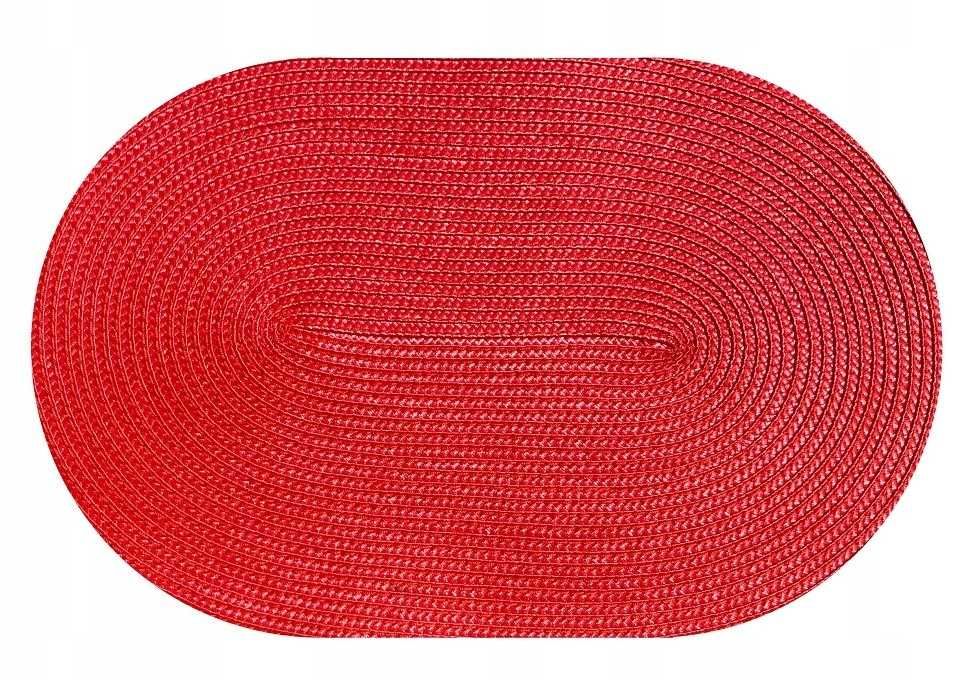 Stylowa OWALNA MATA PODKŁADKA na  STÓŁ Plecionka 45x30cm. CZERWONA