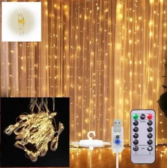 Світлодіодна гірлянда штора роса на дроті 3х2 м 200 LED пульт