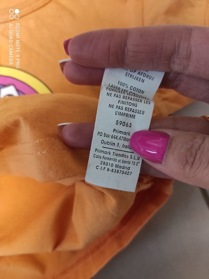 Bluzeczka pomarańczowa z tęczą Primark, rozmiar 92