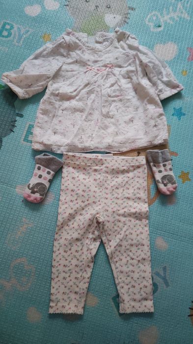 Komplecik spodnie +koszulka+skarpetki róż.62-68