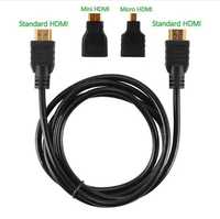 Cabo HDMI com 2 Adaptadores Mini HDMI e Micro HDMI Novo