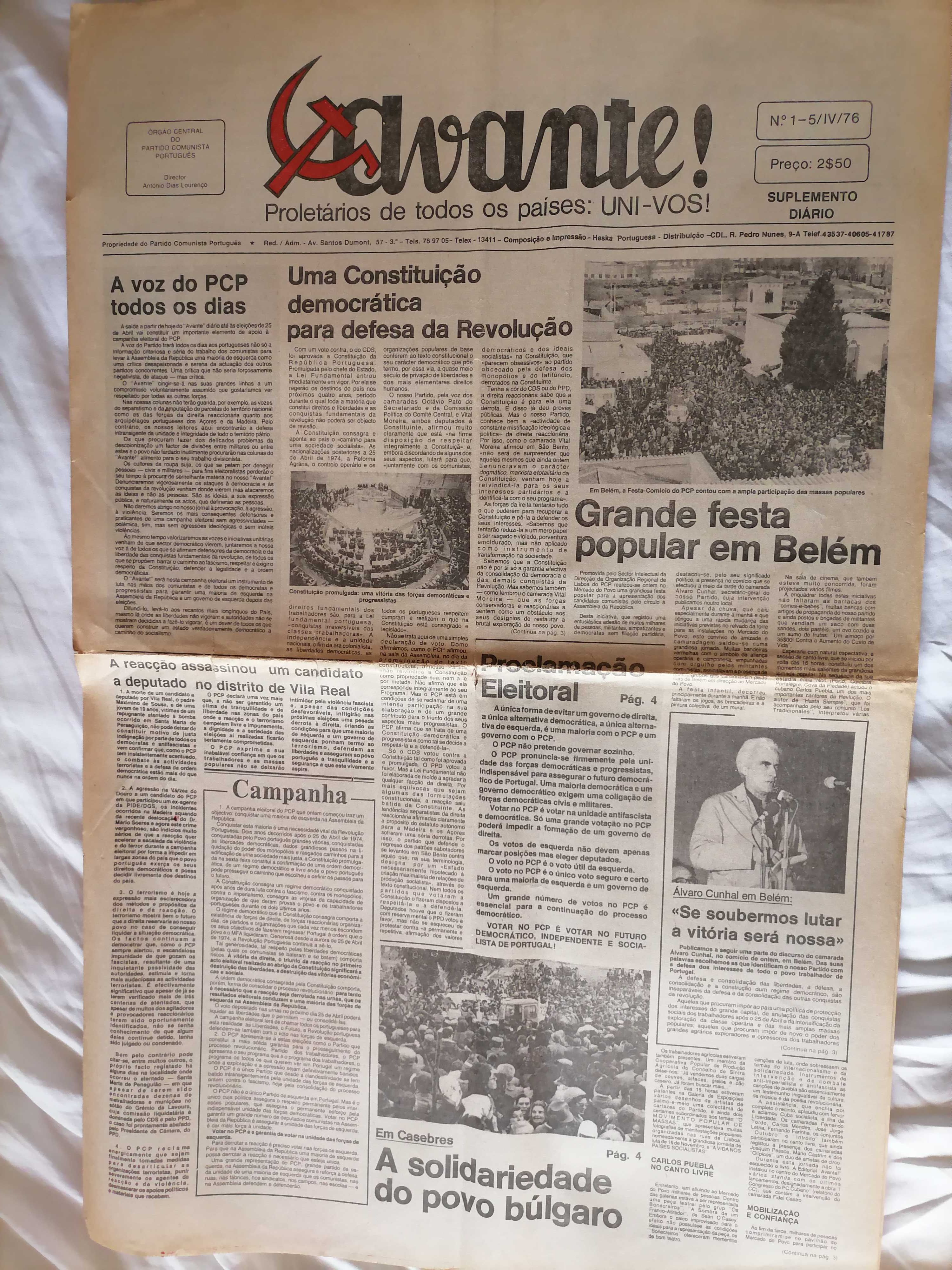 AVANTE! Nº1 como Jornal Diário até às Eleições) - 5/4/1976