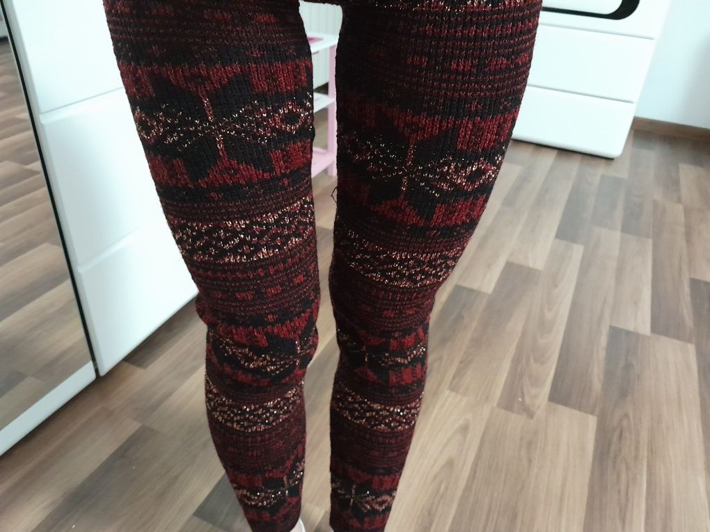 Legginsy getry wysoki stan blyszczace święta wigilia śnieżka xs s zima