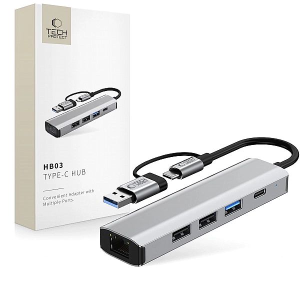 Tech-Protect Hb03 Hub Adapter 5In1 Type-C + Usb2.0 + Usb3.0 + Rj45 Spa