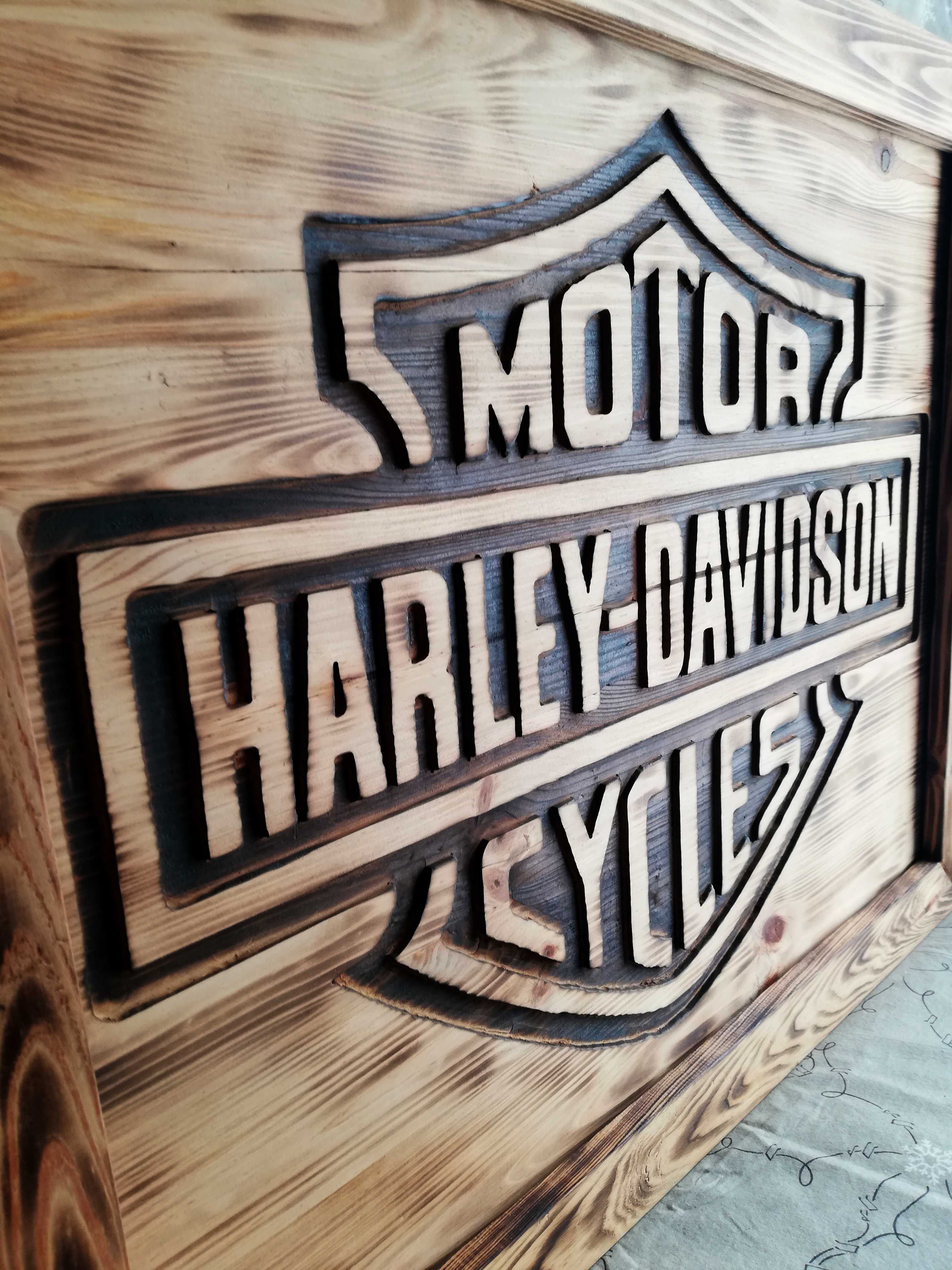Obraz Harley Davidson na drewnie w ramie