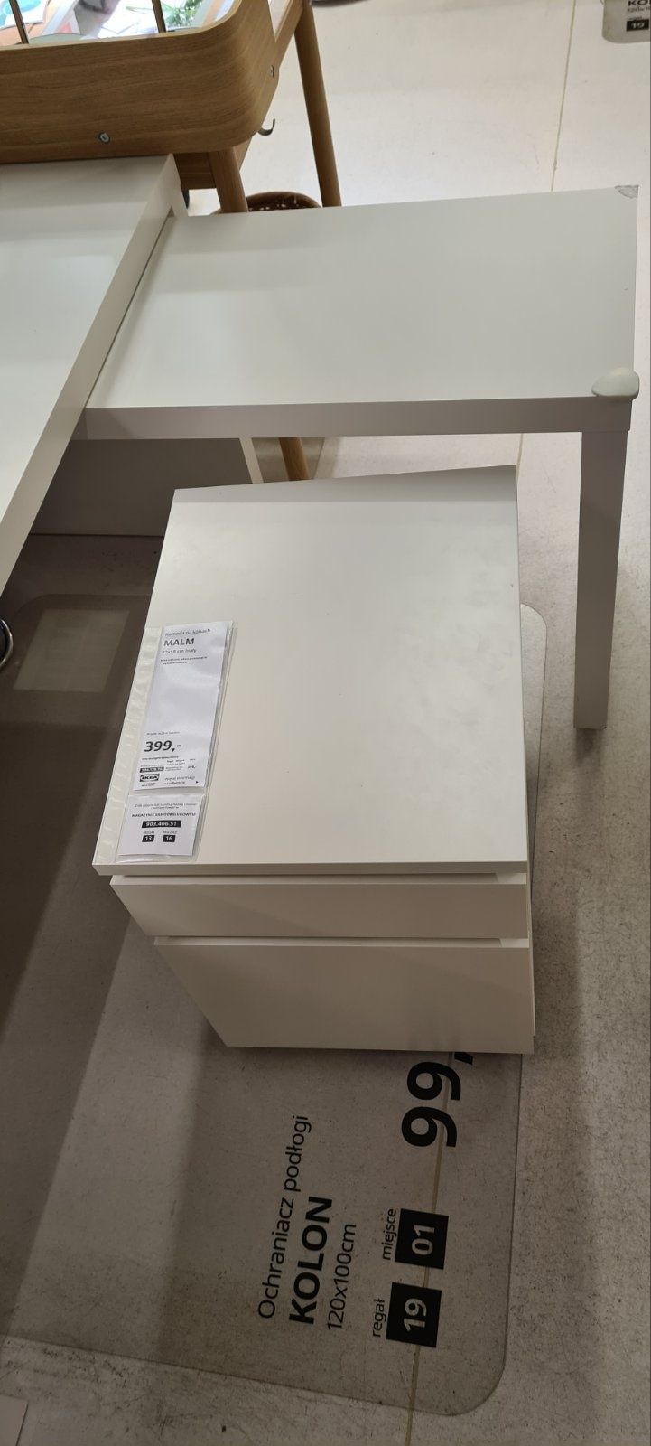 IKEA Nowe w kartonie biurko MALM z wysuwanym panelem + komoda na kółka