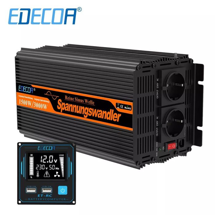 Inversor onda pura EDECOA 12V-220V (1500W) (Autocaravana / Campervan)