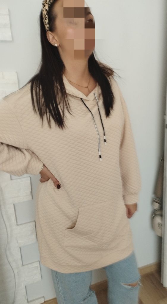 Bluza tunika sportowa pikowana kaptur kangurka XXL