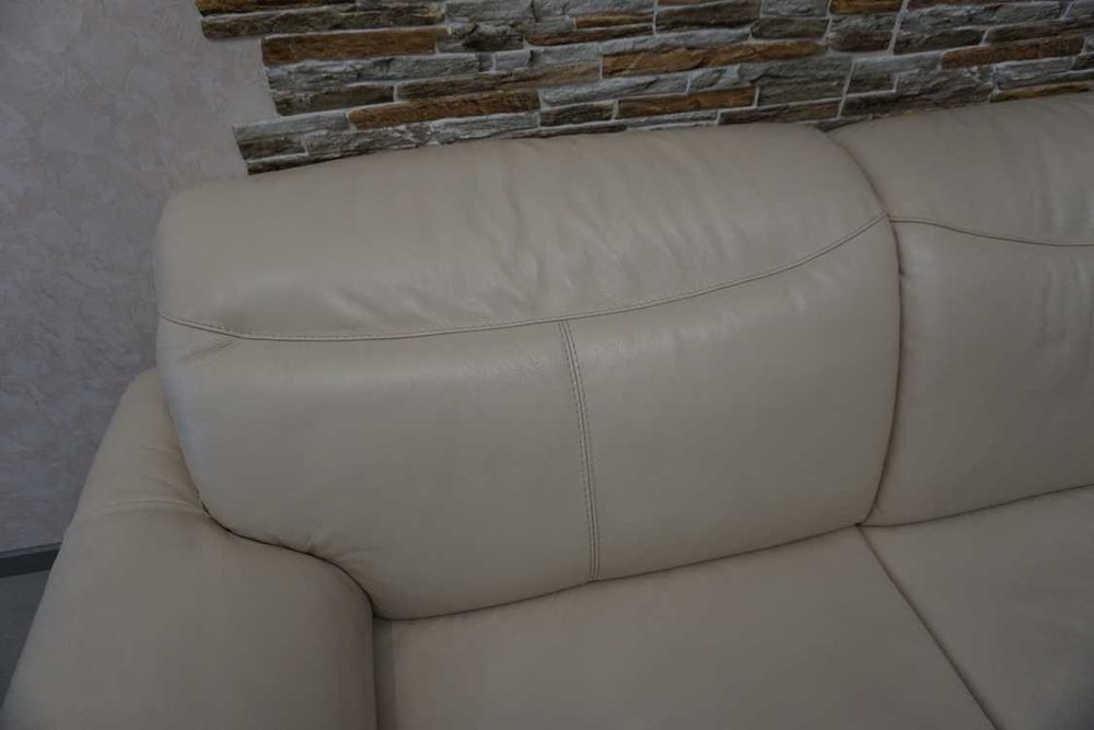 Zestaw 3+1+1 sofa skóra jasna naturalna regulowane oparcia  (w-1100)