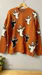 Sweter marchewkowy rudy duchy prążek unisex damski męski gruby unikat