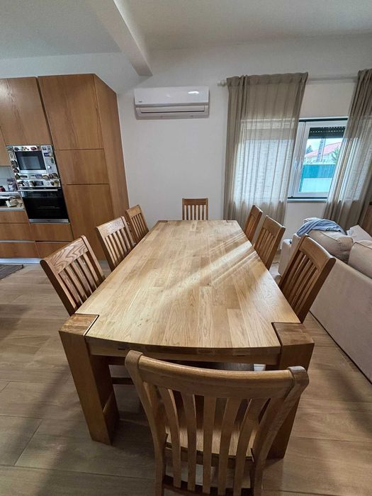 Mesa Jantar de Carvalho (com tampo) + 8 cadeiras