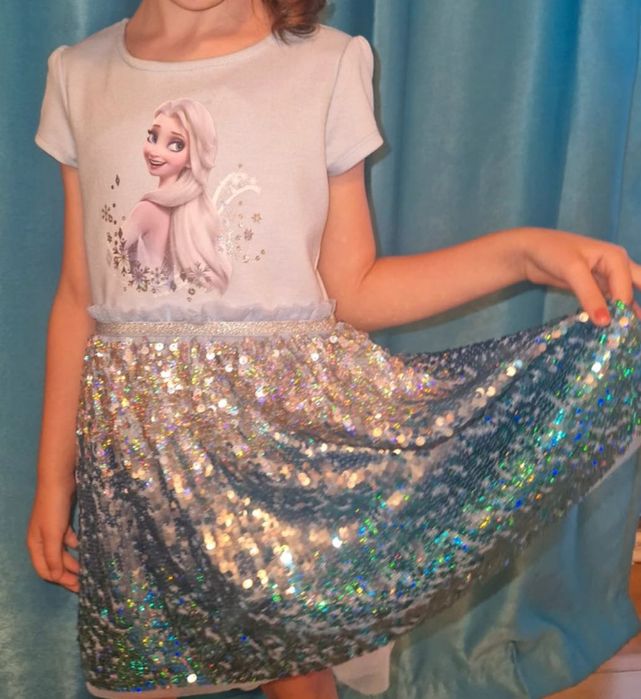 ZESTAW 2 sukienki Elsa, Elza, Frozen, Kraina Lodu CEKINY, tiul
