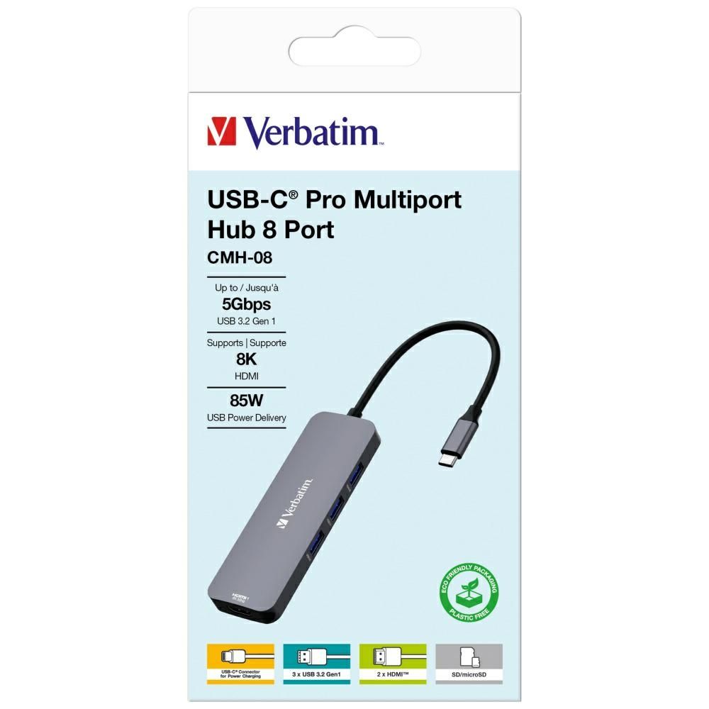 Verbatim Adapter Hub USB-C - 2xHDMI/     3xUSB-A/SD/microSD/USB-C alu