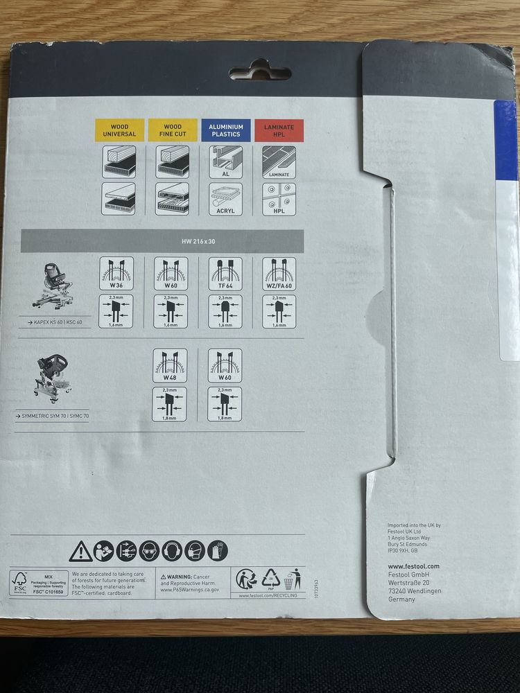 Tarcza pilarska FESTOOL Aluminium/Plastics HW 216x2,3x30 TF64