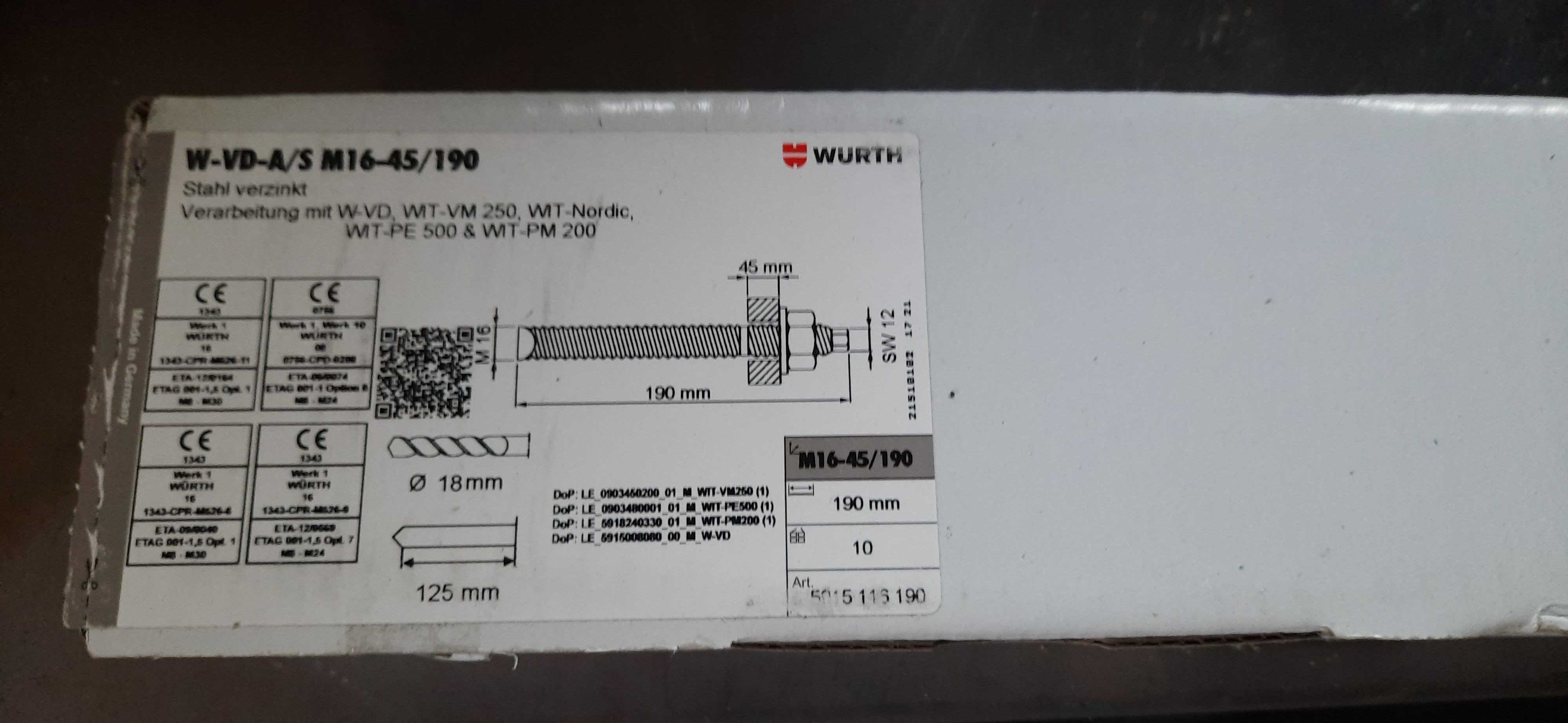 Kotwa Wurth W-VD-A/S M16/190MM