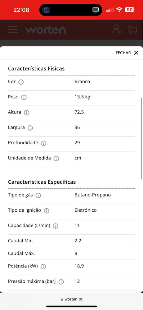 Esquentador elétrico em ótimo estado