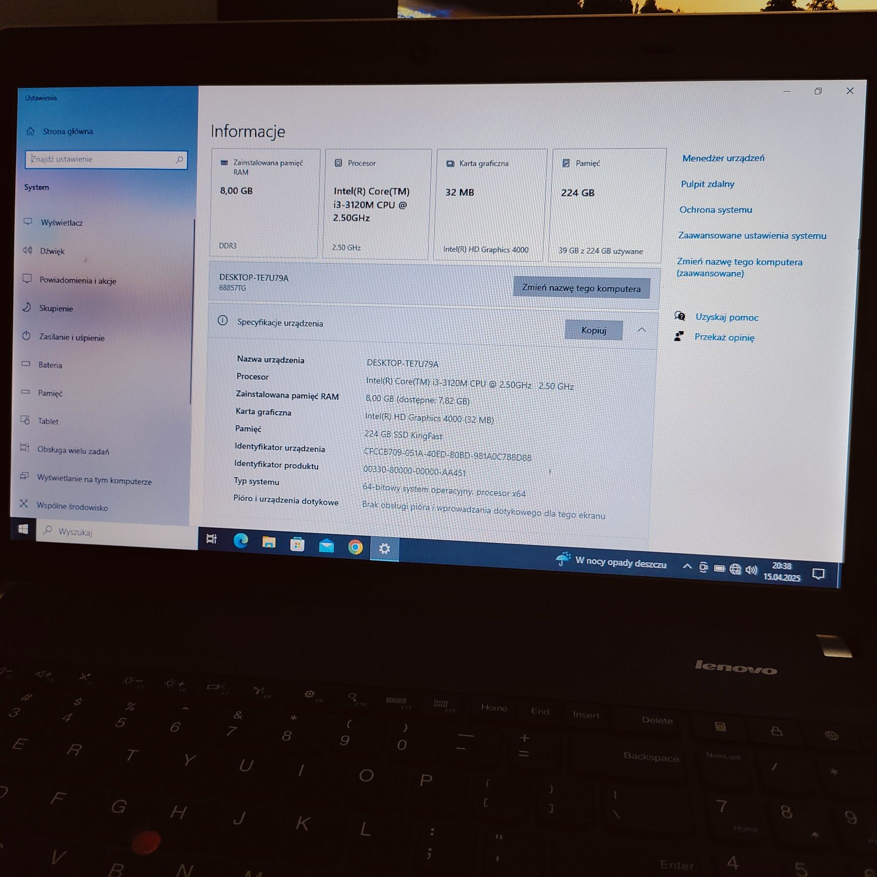 Lenovo ThinkPad Edge DDR3- 8GB ramu, nowy dysk SSD 250GB