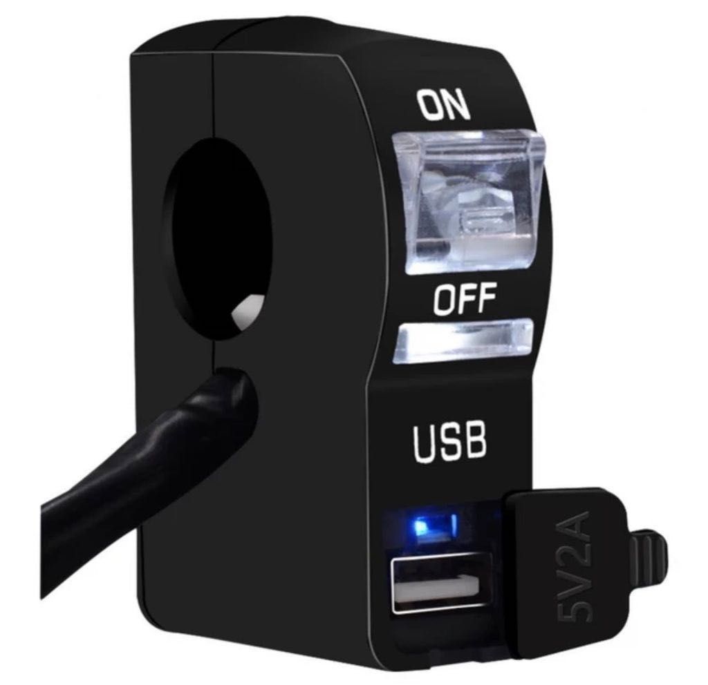 Carregador USB e Interruptor Moto Mota Scooter Universal