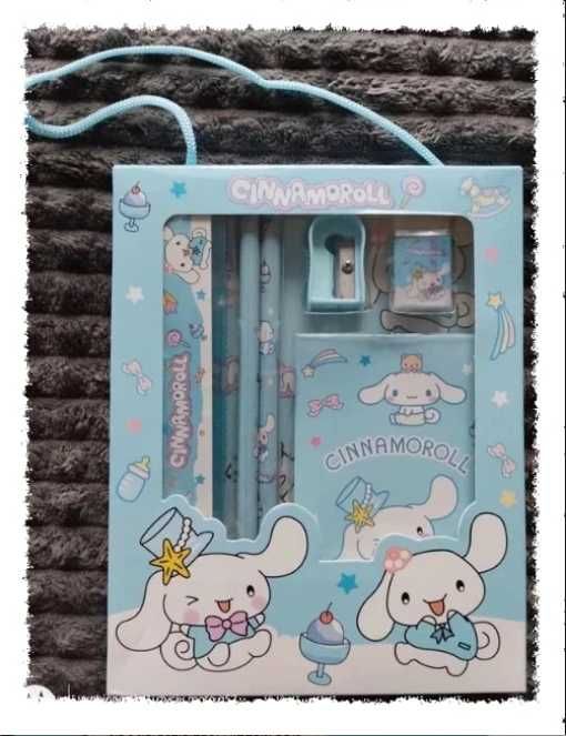 Zestaw 6 części ołówki linijka gumka strugaczka notesik 4+