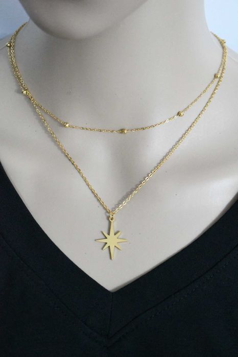 Naszyjnik DWA SZNURY złota gwiazdka GWIAZDA + kulki na prezent WYSYŁKA