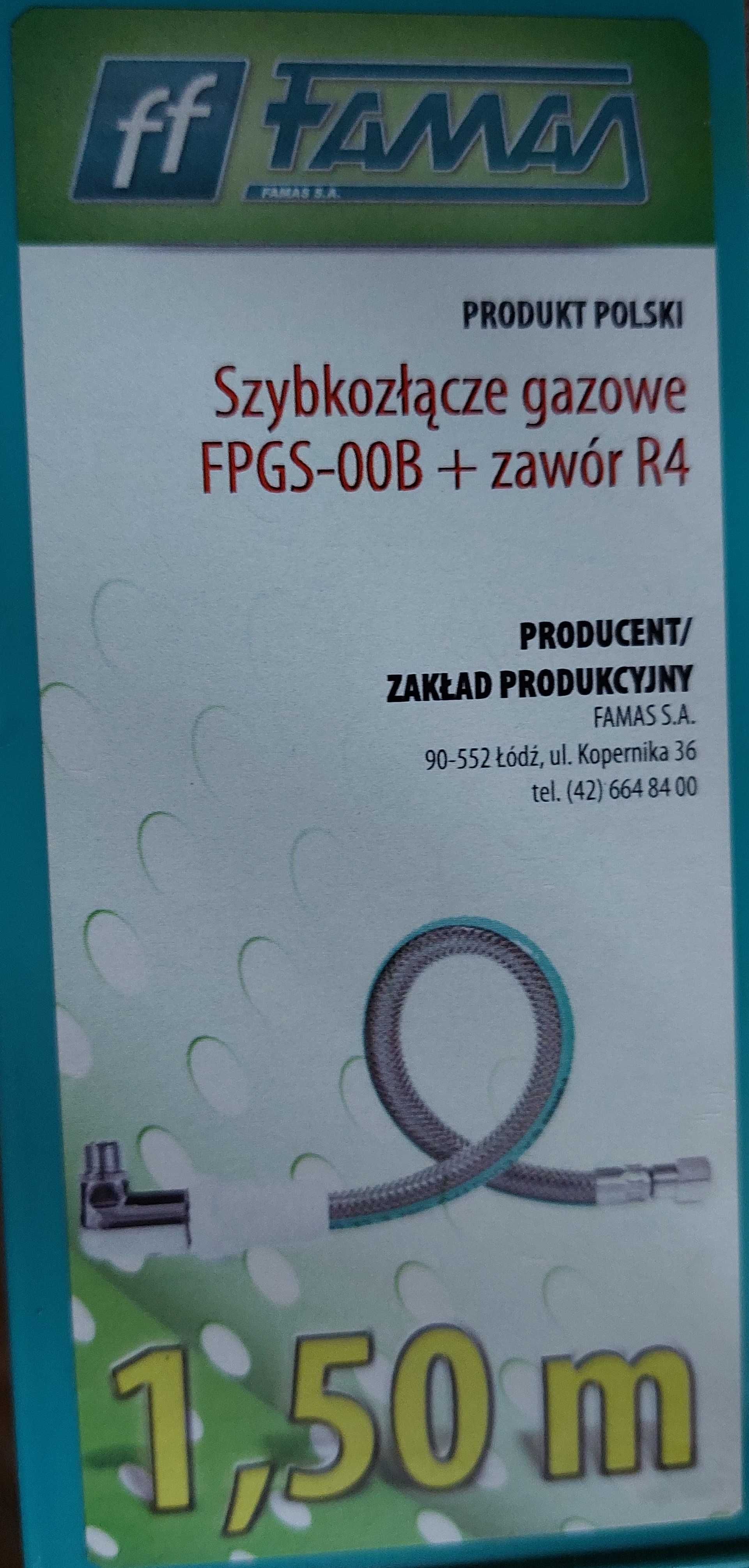 Szybkozłącze gazowe z zaworem R4 firmy Famas, długość 150 cm (nowe)