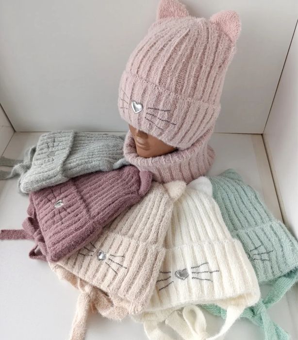 Шапка та снуд зимова тепла/шапка кицюня/шапка для дівчинки