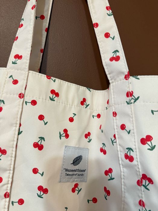 Torebka shopper biała w wisienki