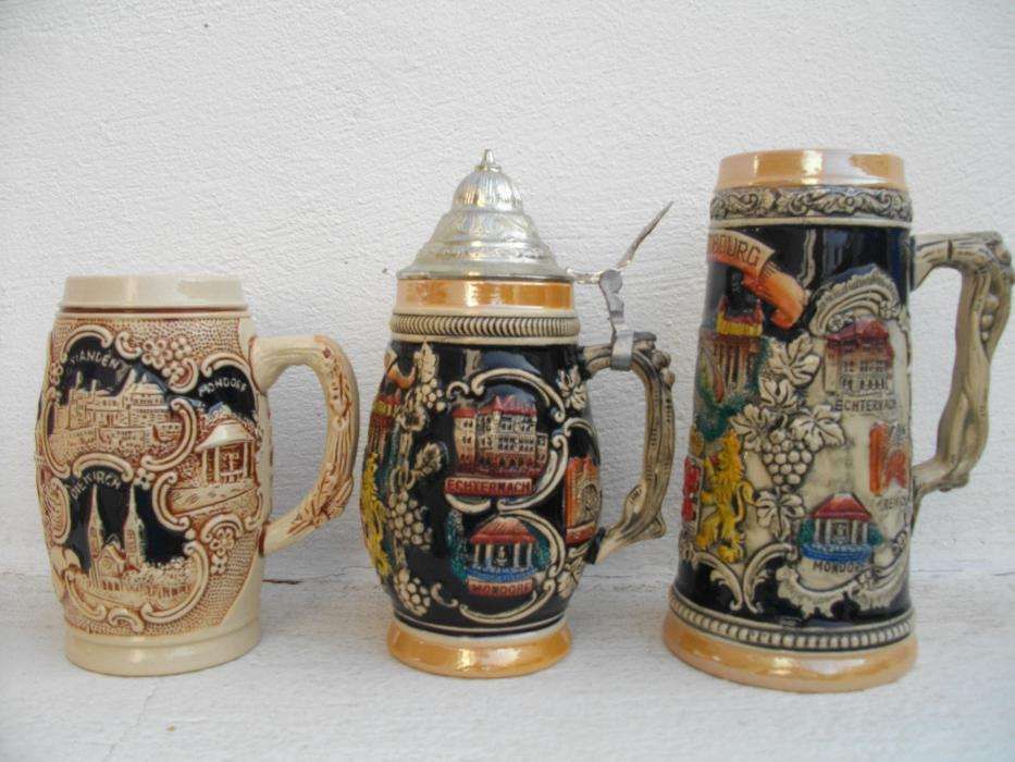 3 canecas de cerveja vintage do Luxemburgo