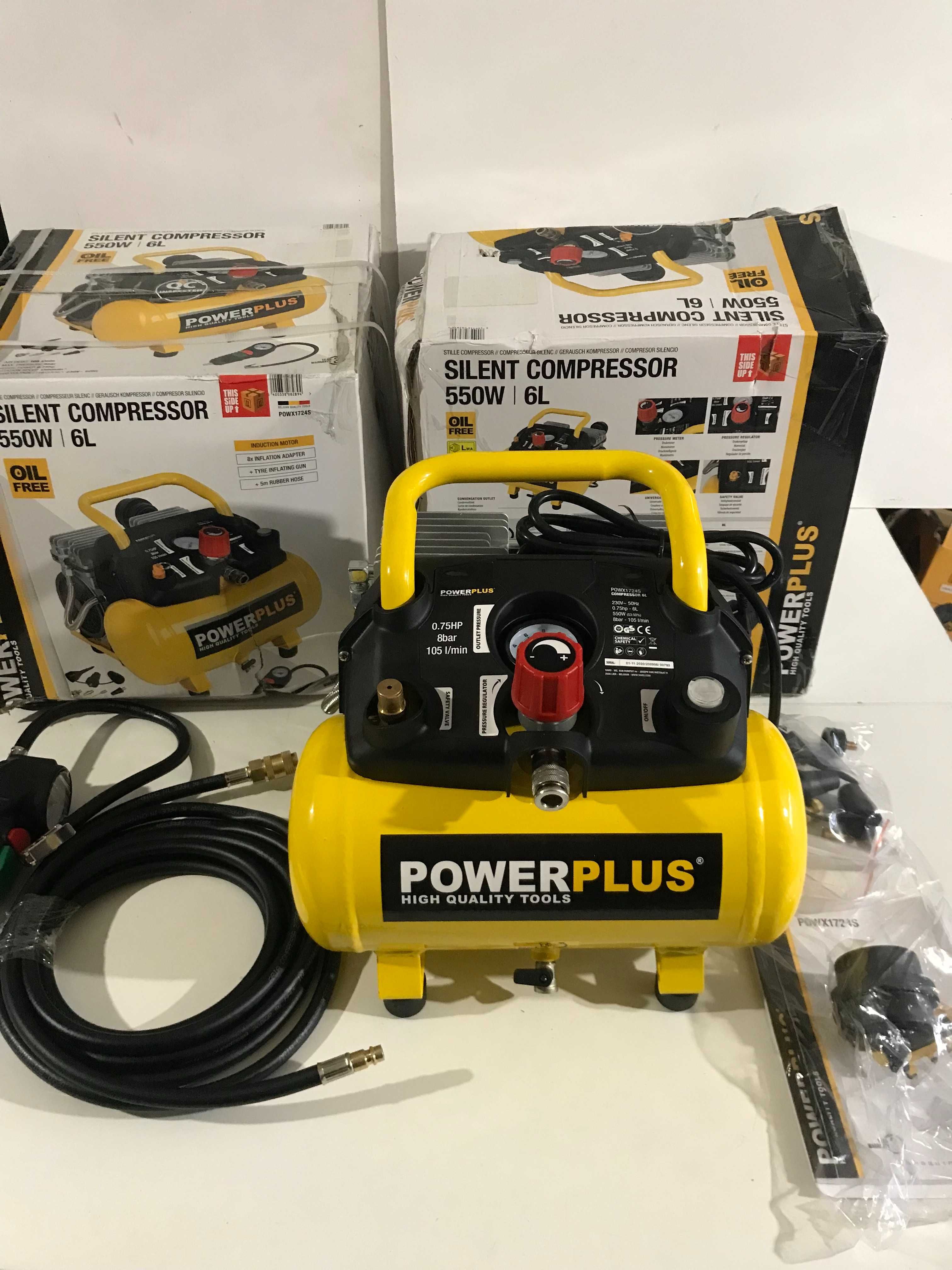 Компресор Powerplus POWX1724S 550W 6l безмасляний + 10 аксесуарів