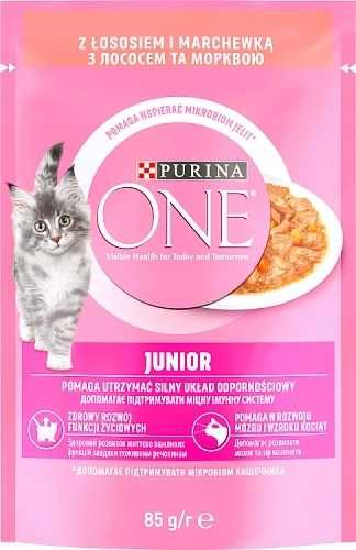 Mokra Karma PURINA ONE JUNIOR Łosoś z marchewką 4x 85g