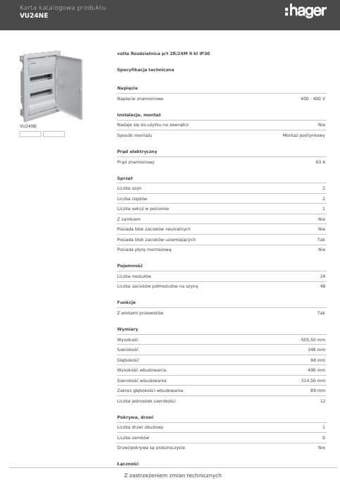 hager ETI Rozdzielnia Rozdzielnica skrzynka p/t 2x12 - 24M. IP30VU24NE