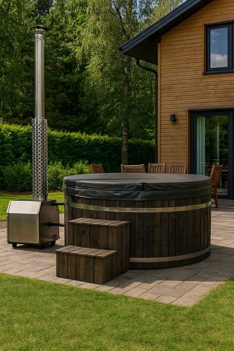 Luksusowa balia 225 cm z masażem Combi, piecem zewnętrznym i filtracją