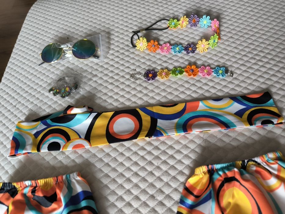 Strój przebranie hipisowski 60 70 damski rękawy nóg akcesoria hallowee