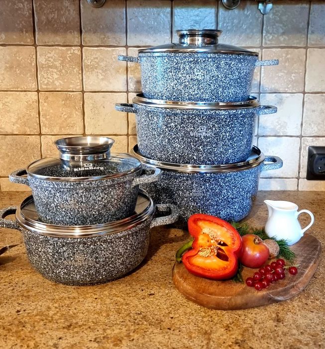 Garnki marmurkowe GAZ-INDUKCJA - komplet 10 elementów - OKAZJA!