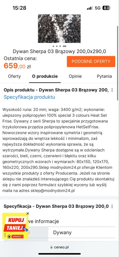 Dywan sherpa 03 brązowy 200x290cm