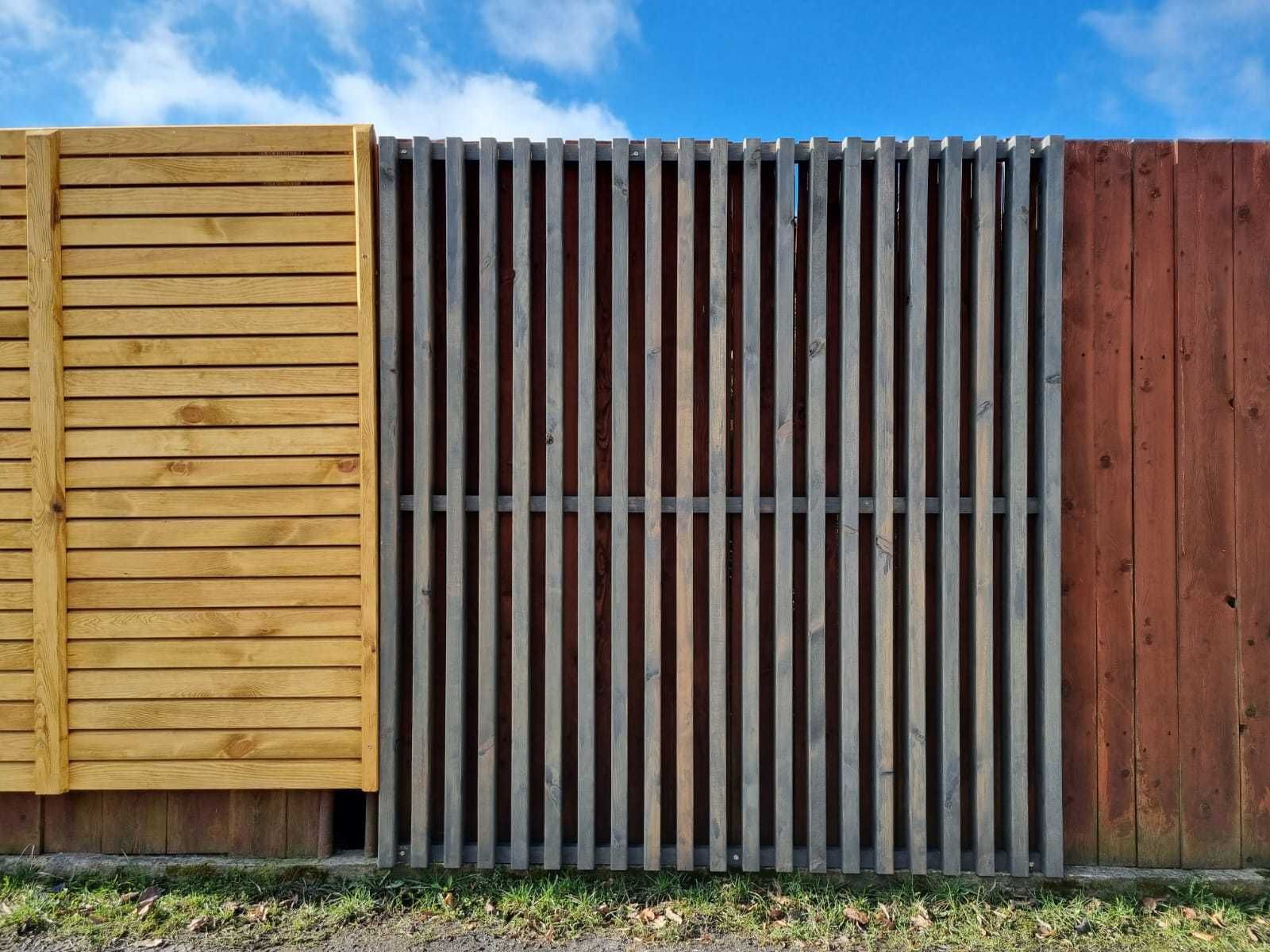 Panel ogrodzeniowy, lamelowy pionowy, przęsło drewniane