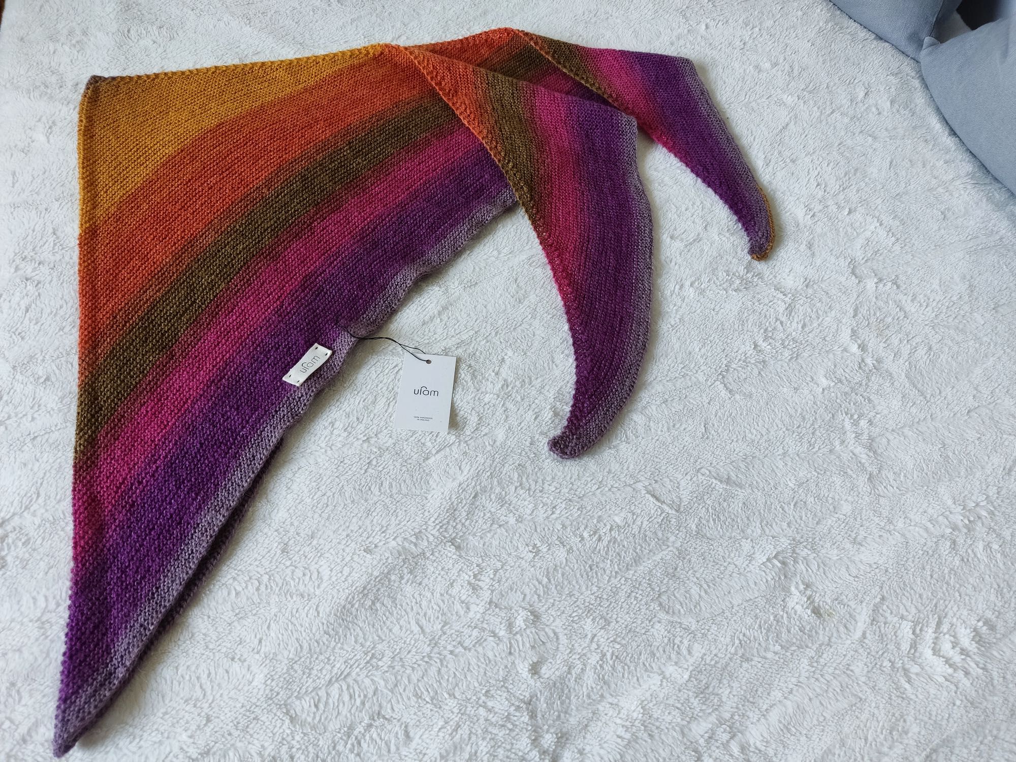 Nowa chusta wełniana na drutach Złota jesień handmade by ufam