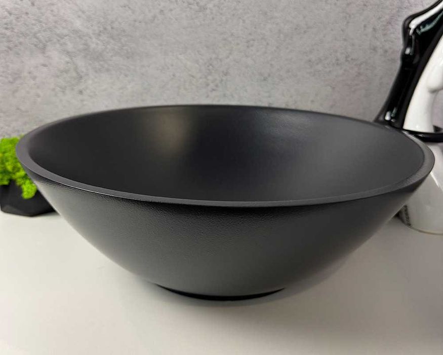 Круглий умивальник «Камелія» Антрацит шагрень 425х425