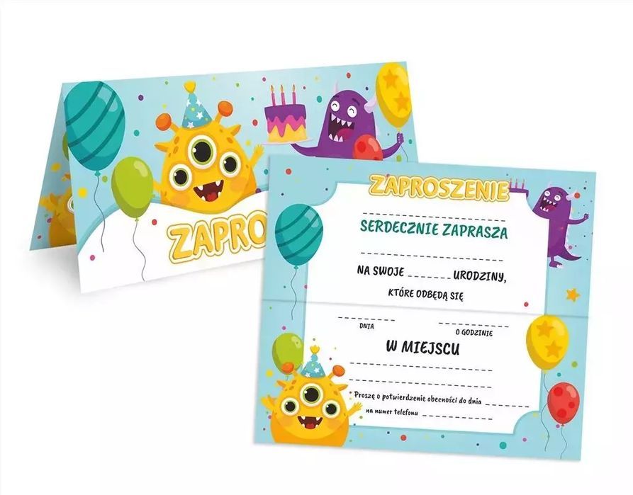 Zaproszenie na urodziny - Potworki (10szt). LearnHow