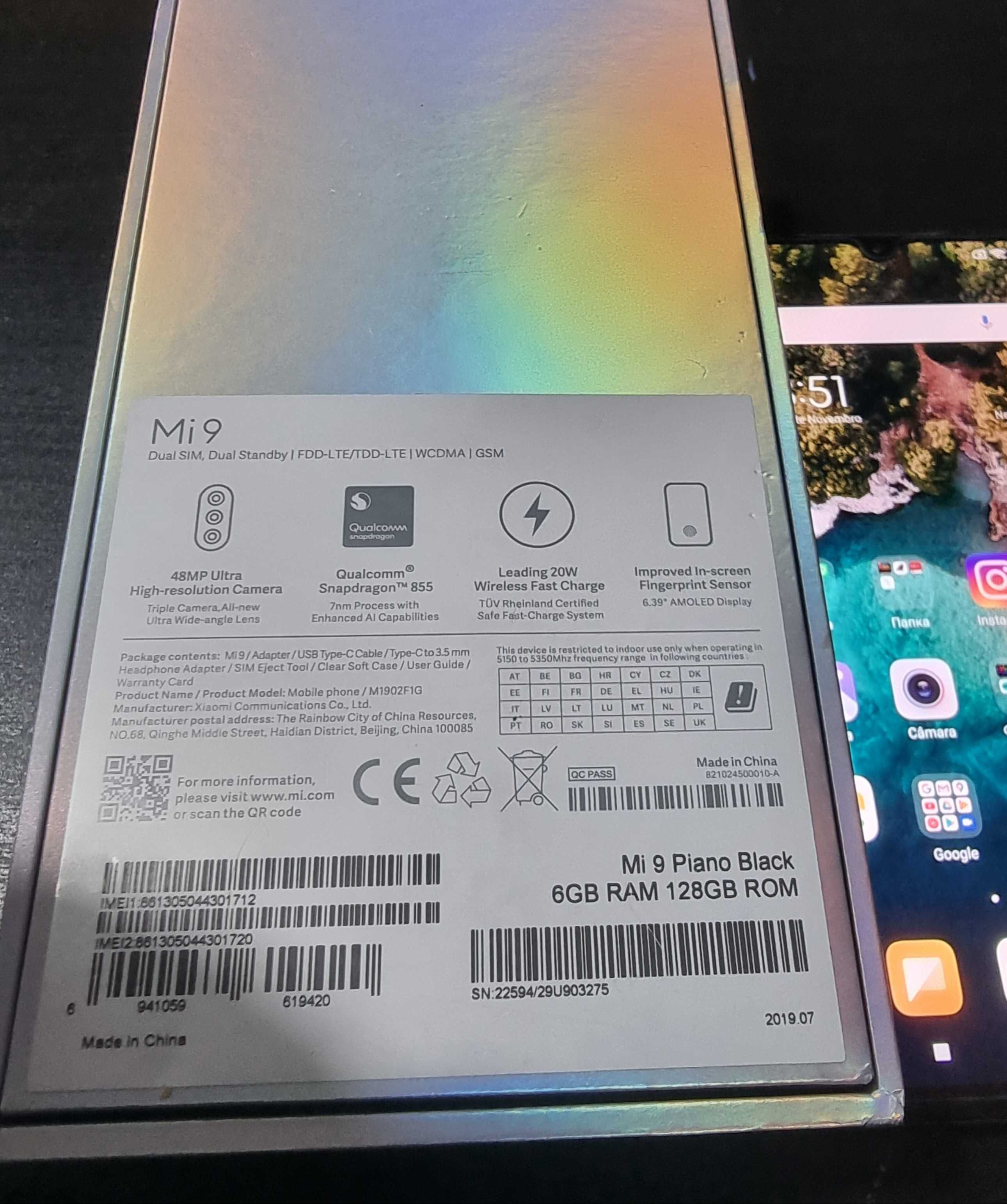 Xiaomi mi9. 6/128GB. Excelente.  Bateria nova. Como novo.