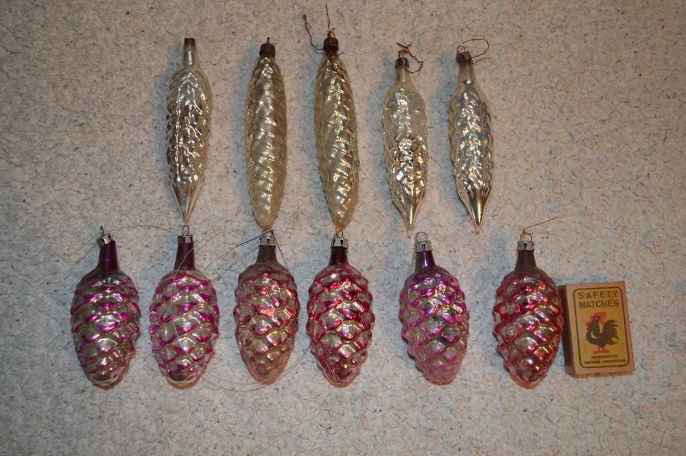 stare szklane bombki szyszki ozdoby choinkowe prl 11 szt