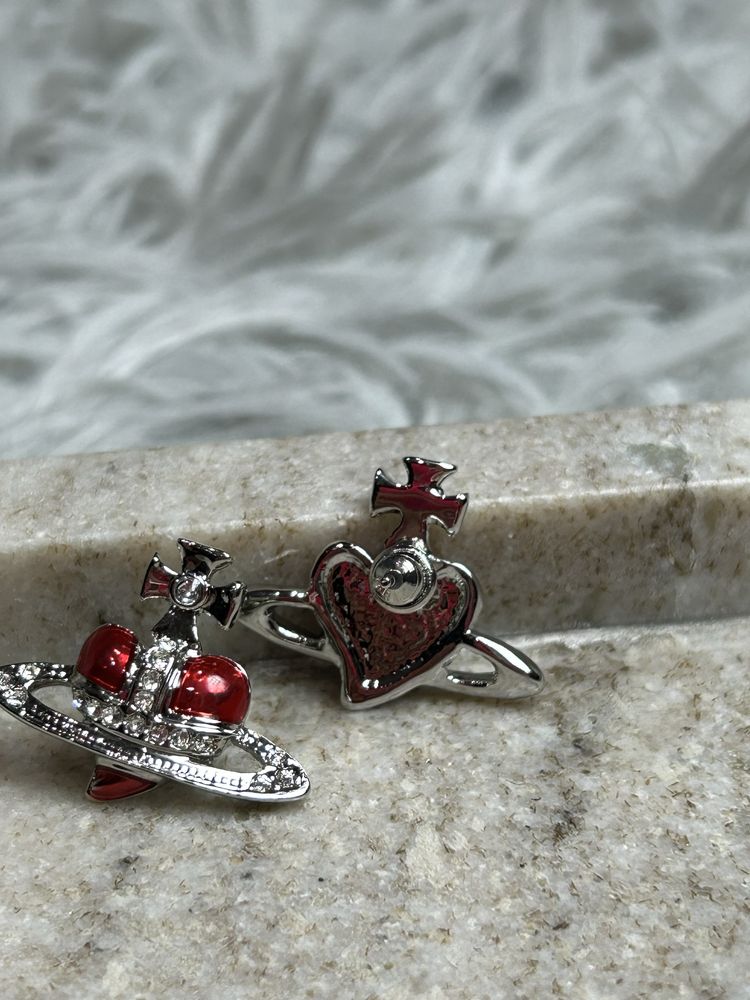 Vivienne Westwood Saturn Red Heart Earrings сережки серьги