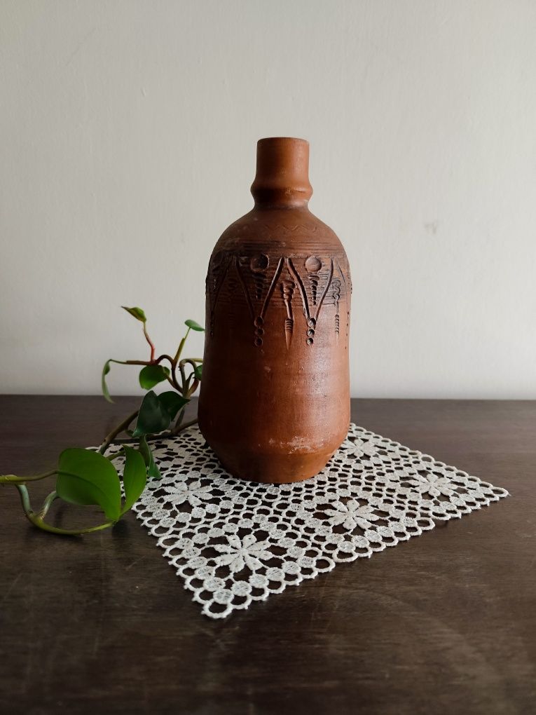 Gliniany wazon butelka w stylu rustykalnym, Vintage, Boho