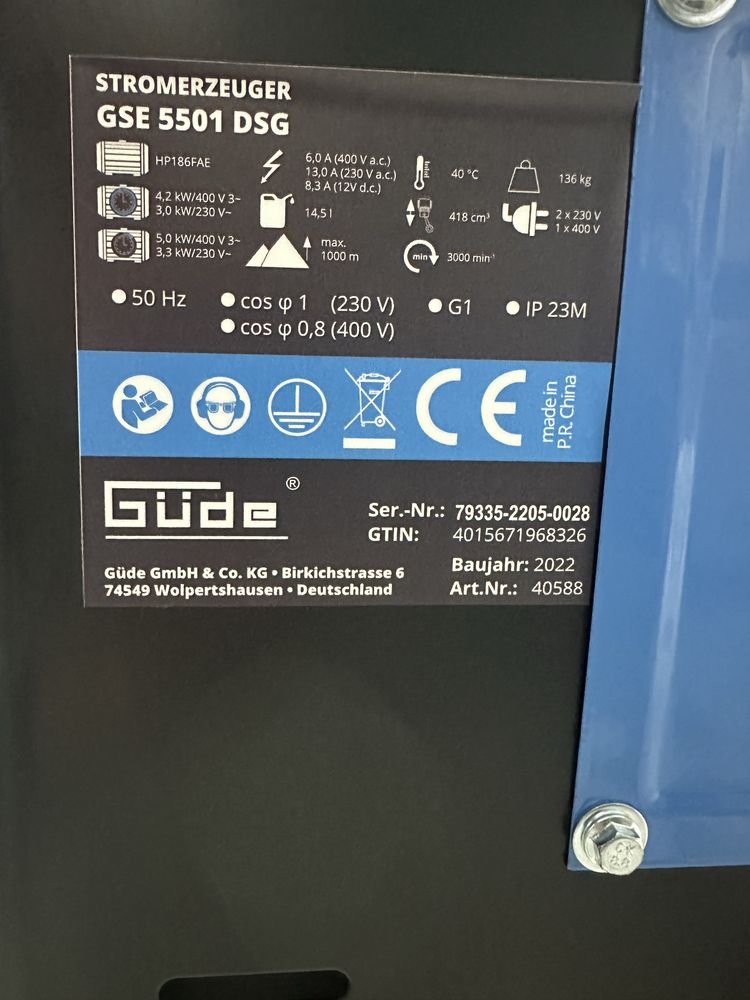 Генератор Güde GSE 5501 DSG, Дизель