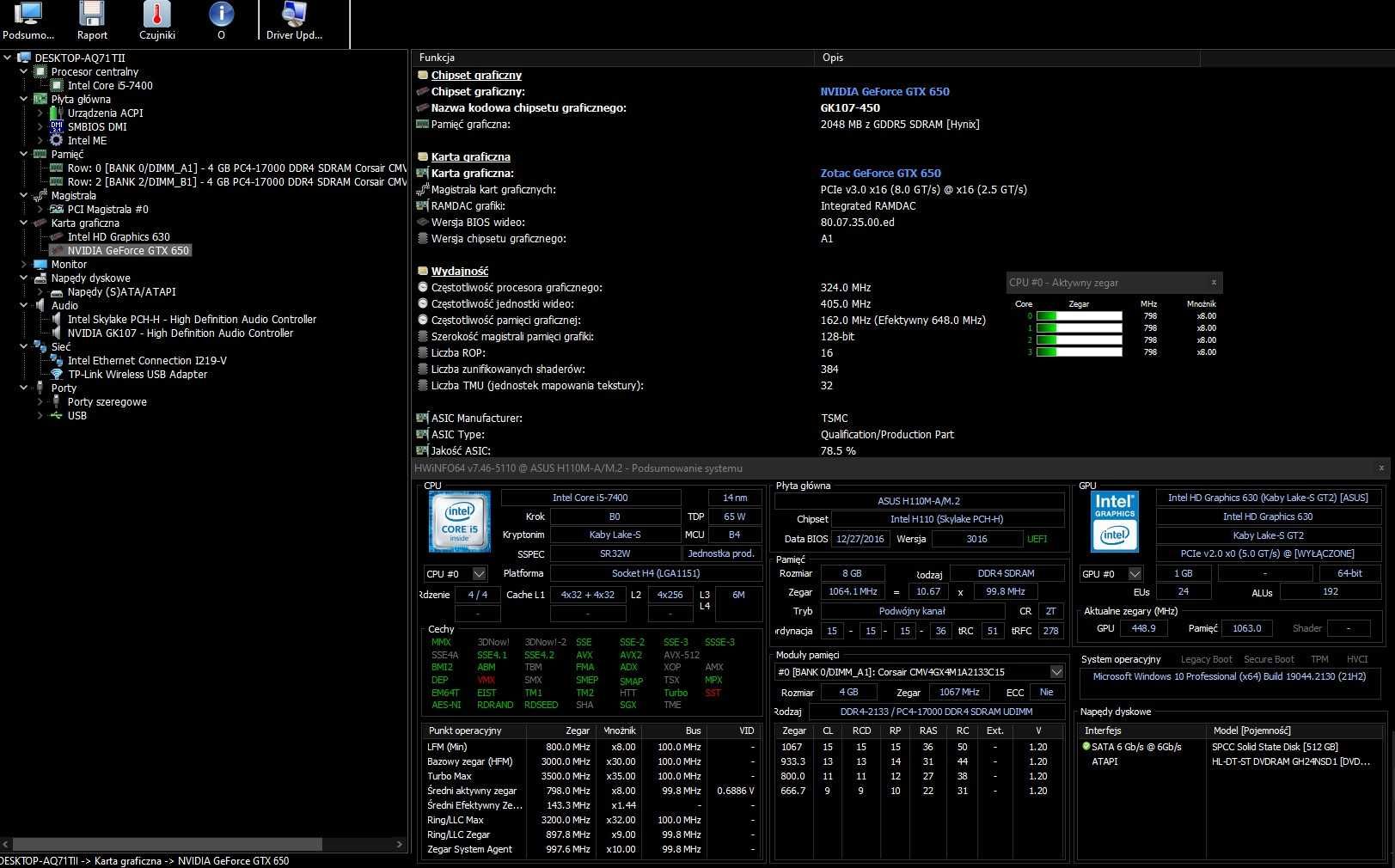 Komputer gamingowy Intel Core i5-7400/ 8GB/ 512 SSD/ GTX