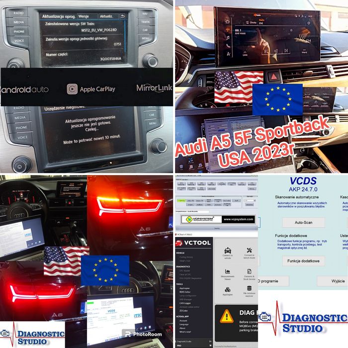 VCDS VW AUDI Android Auto Konwersja Lamp US/EU Lane Assist