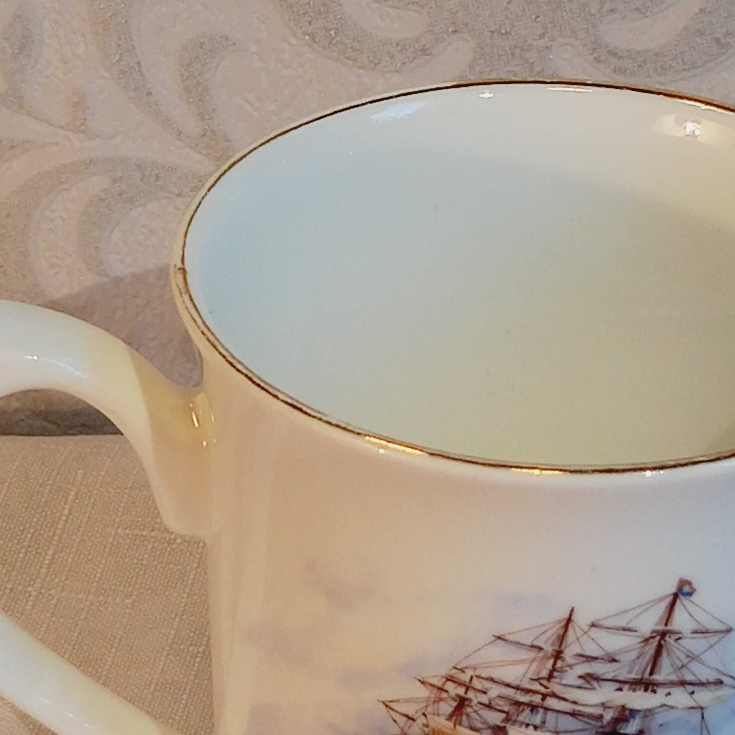 Porcelana kostna - zestaw do kawy/ herbaty - motyw żeglarski
