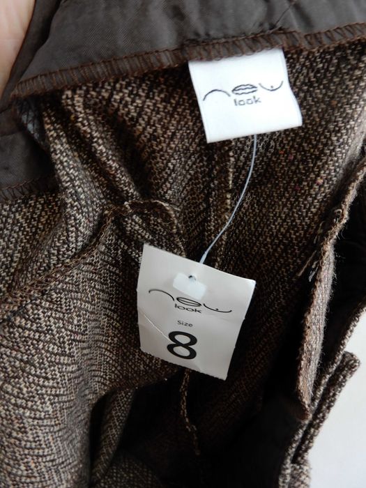 Spodnie dzianinowe proste szeroka nogawka brązowe z wełną New Look 36