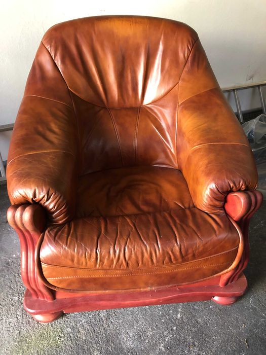 2 fotele skórzane brązowe